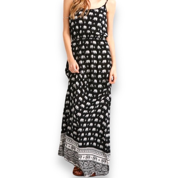 Forever 21 NWT Size L Elephant Maxi Dress Spaghetti Strap - Picture 2 of 7